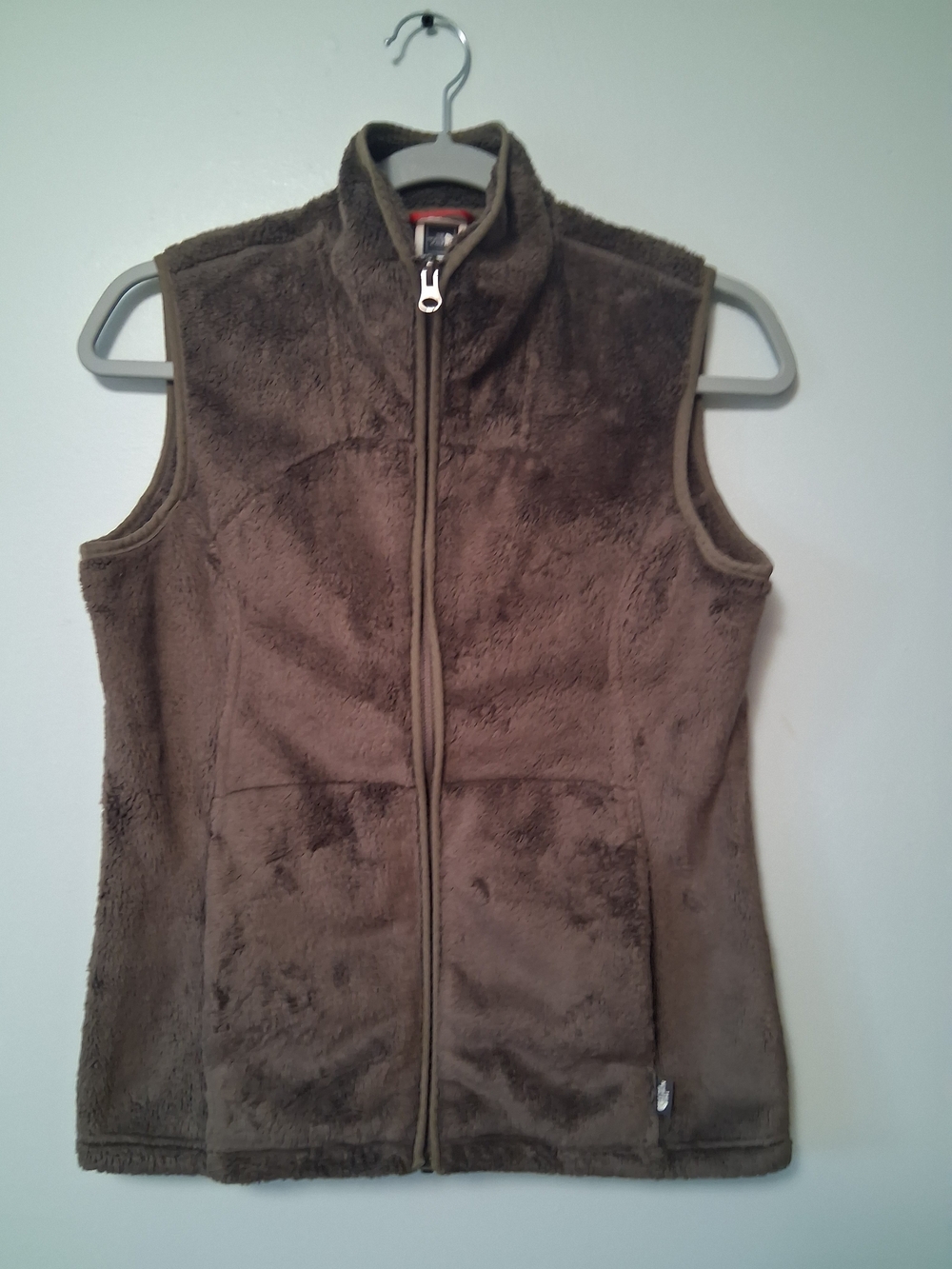North Face Osito Fleece Vest Women M Brown Fuzzy Full Zip High Pile Plush SZ S